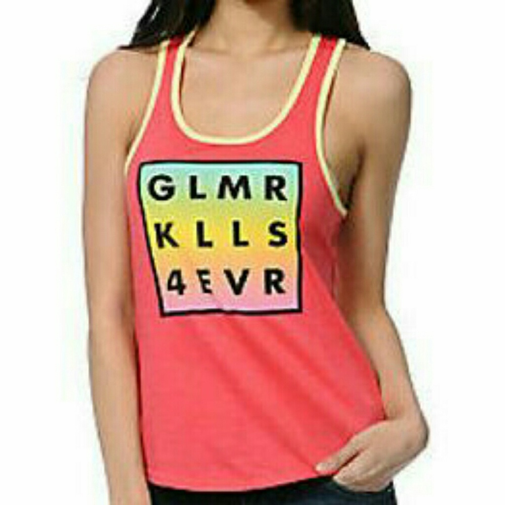 New Glamour Kills racerback tank top tee shirt athletic medium coral slim fit